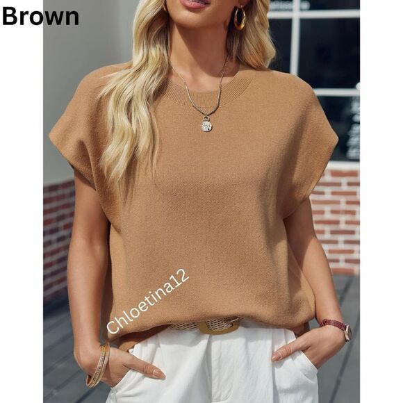New Cap Sleeve Cotton Knit Crew Neck Tank Top Shirt Lightweight Loose Knit Top - Picture 6 of 16